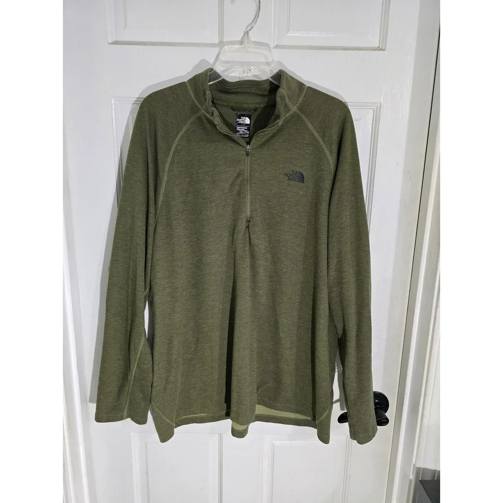 The North Face Mens XXL FlashDry‎ 1/4 Zip Pullover Olive Green Heathered Top
